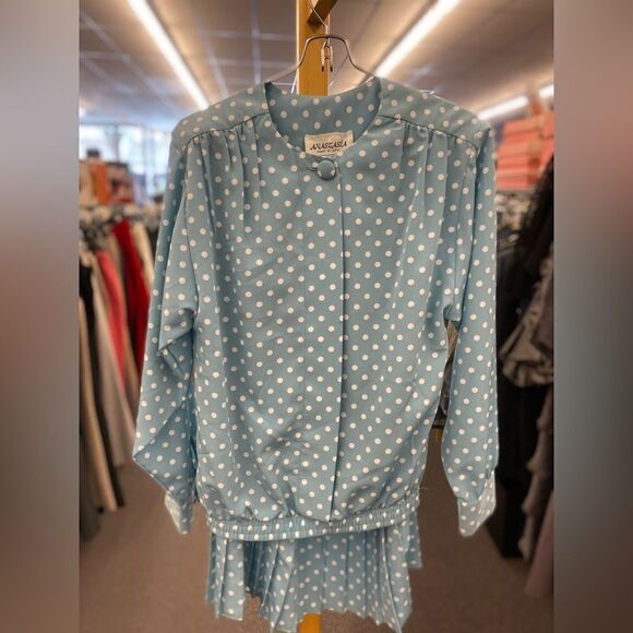 Anastasia Ladies 8 Baby Blue Polka Dot Skirt Set - Picture 1 of 11
